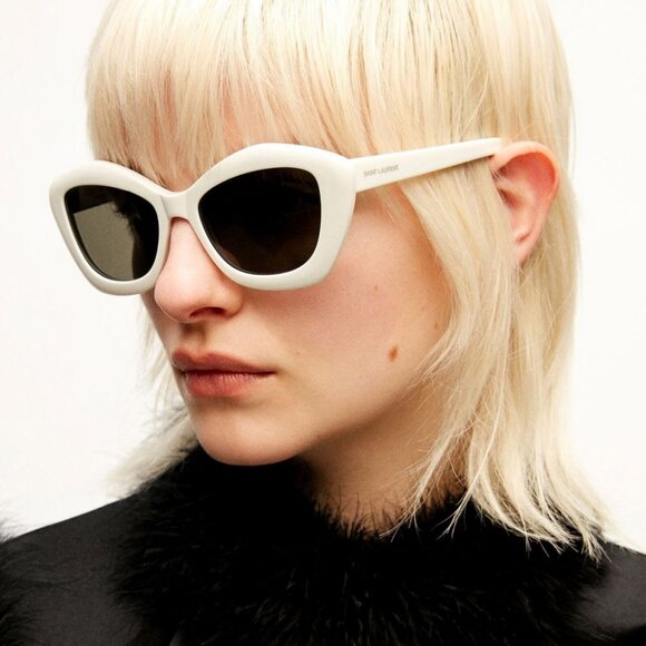 NEW SL68 004 SAINT LAURENT SUNGLASSES IVORY WOMEN CAT EYE EYEWEAR SL 68 004
